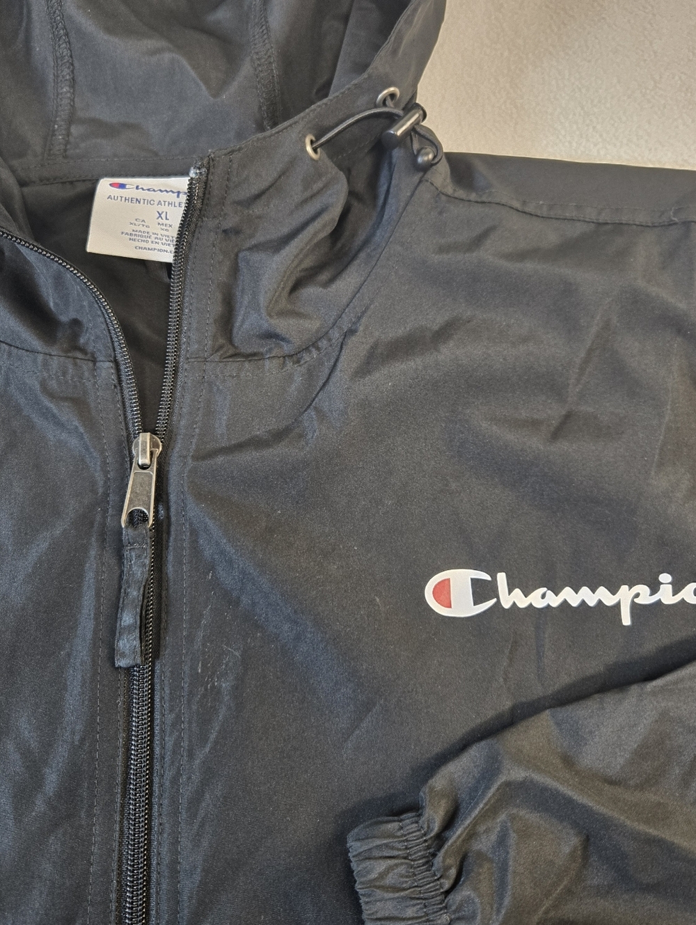Classic Champion Windbreaker XL Stadium Packable Half Zip Jet Black